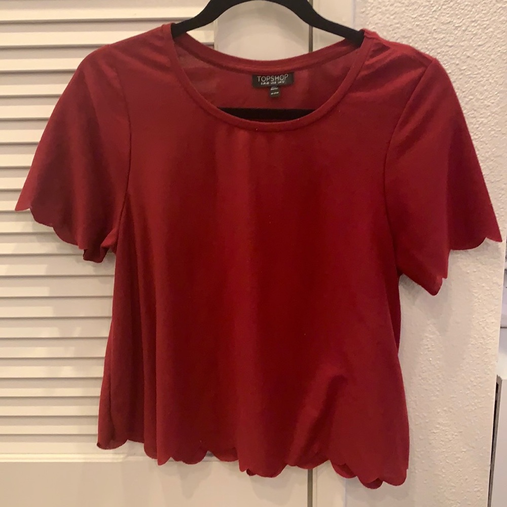 Red Topshop Short Sleeve with Scalloped Details